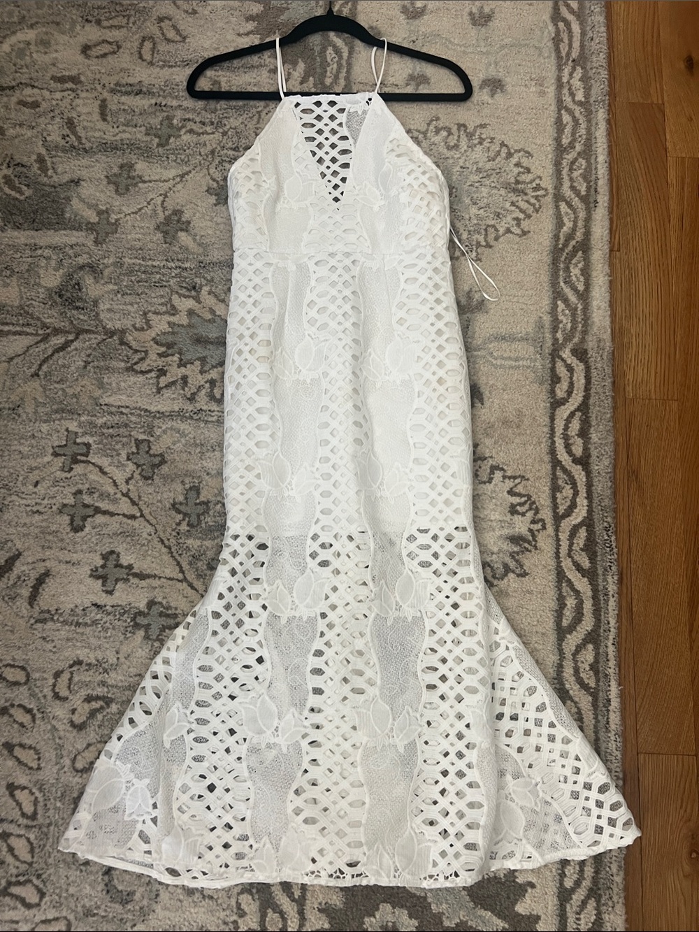 Endless Rose White Crochet Halter Maxi Dress